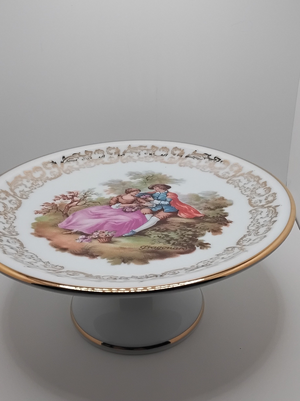 Vintage Bavarian Gloria Fine Porcelain Fragonard Pedestsal Cake Stand - EUC